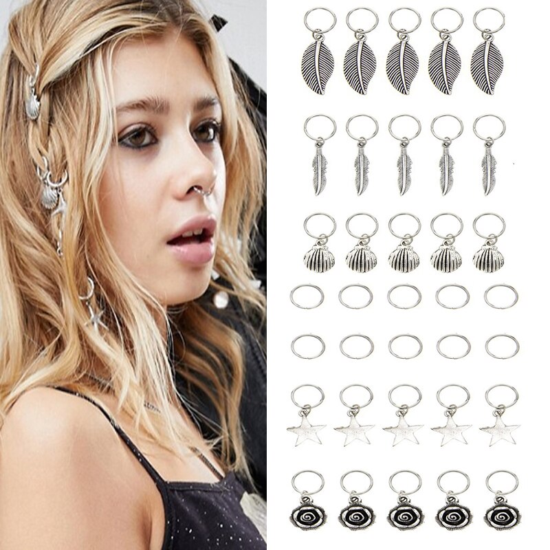 35 stk sølv metall hårringer flette dreadlocks perle hår mansjetter Grue seg rør sjarm dreadlock hårtilbehør forlengelse