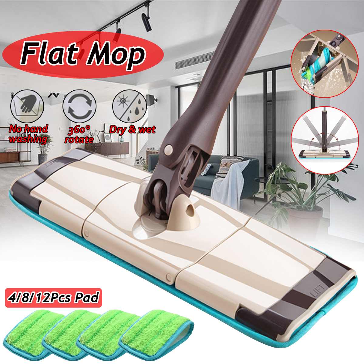 Spray Floor Mop with Reusable Microfiber Pads 360 Degree Handle Mop Floor Cleaner Tools for Home Ceiling Window Air Conditioning
