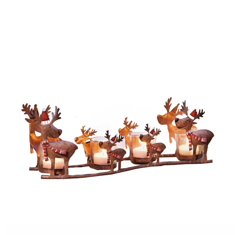 Ljushållare smidesjärn älg pull bil ljusstake retro jul mamma och barnrum rådjur släde med 4 ljus kopp