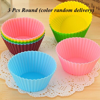3 st silikon cupcake liners tårtform muffins fodral muti rund form cup cake verktyg bakform bakverk form olika former: 3 st runda