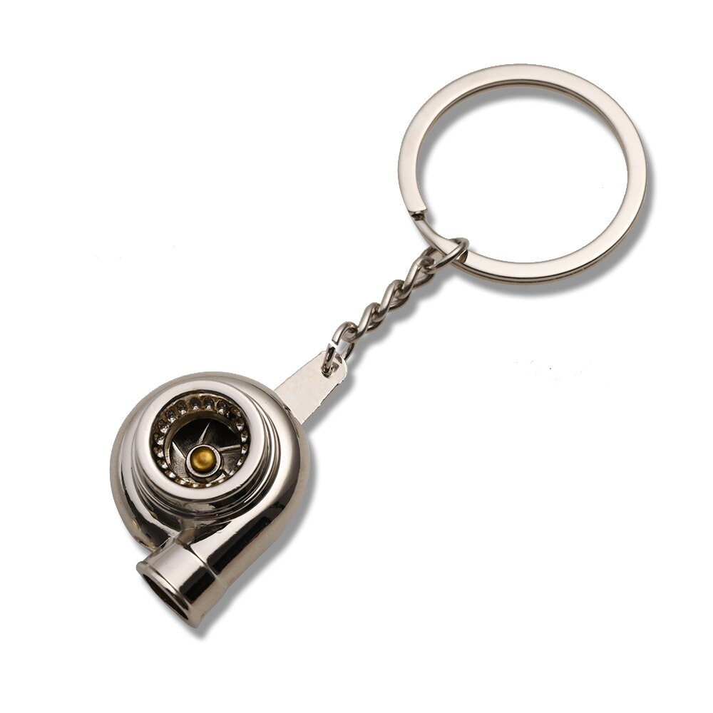 Turbo turbocharger sleutelhanger ringen sleutelhanger sleutelhanger fluitgeluid metalen sleutelhanger chroom gepolijst brons zwart: Zilver