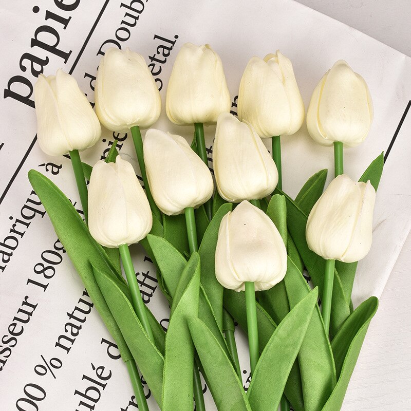 1PC 30cm Real Touch PU Tulips Artificial Flowers for Home Garden Bedroom Decoration flores artificiales para decoracion hogar: Milky White