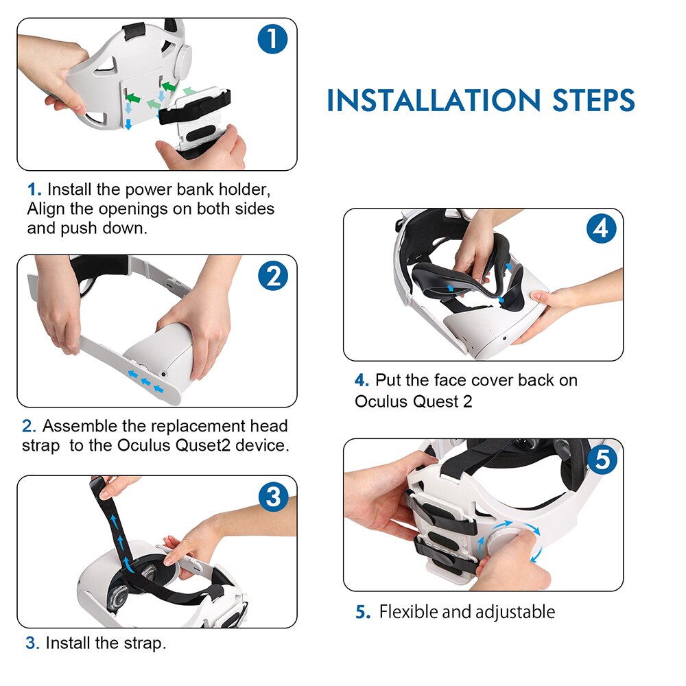 Adjustable Head Strap For Oculus Quest 2 Halo Strap With PowerBank Fixing Bracket Holder Headband For Oculus Quest2 Accessories