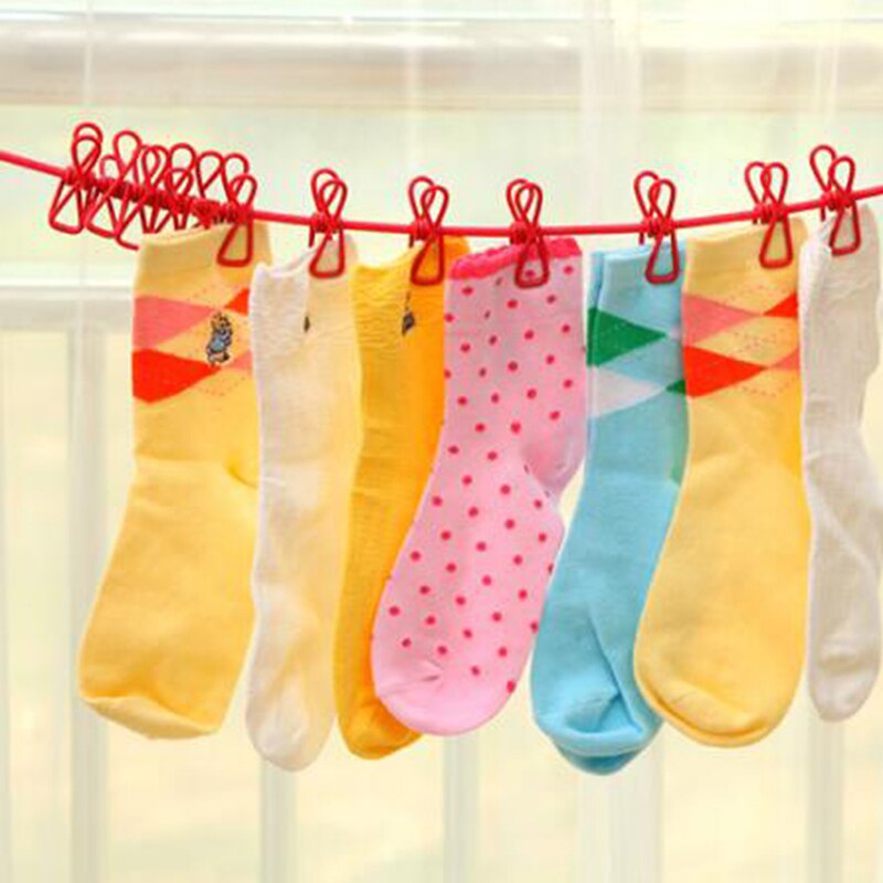 Socks Underwear Clothes Line Anti-mobile Drying Rack Retractable Clothesline With Elastic Drying Line 12 Sticks Household