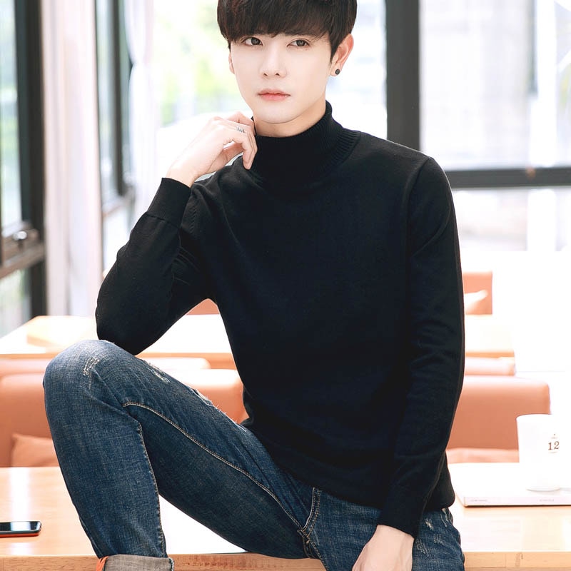Ensfarvet rullekrave sweater herre klassiske strikkede herre sweatere forår efterår afslappet turtleneck krave slim fit pullover