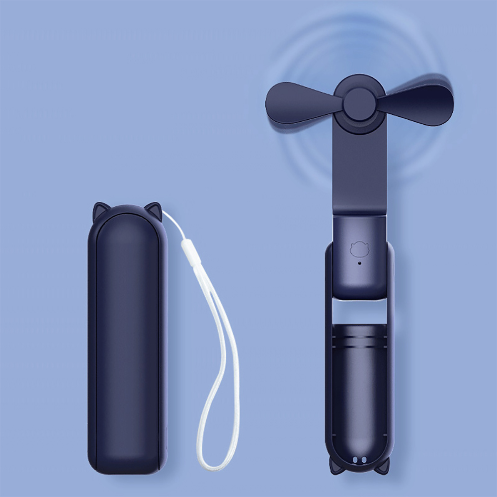 Portable Fan 1500mAh USB Rechargeable 3-speed Mini Handheld Foldable Desktop Fan Small Pocket Travel Belt Portable Power Bank: Blue