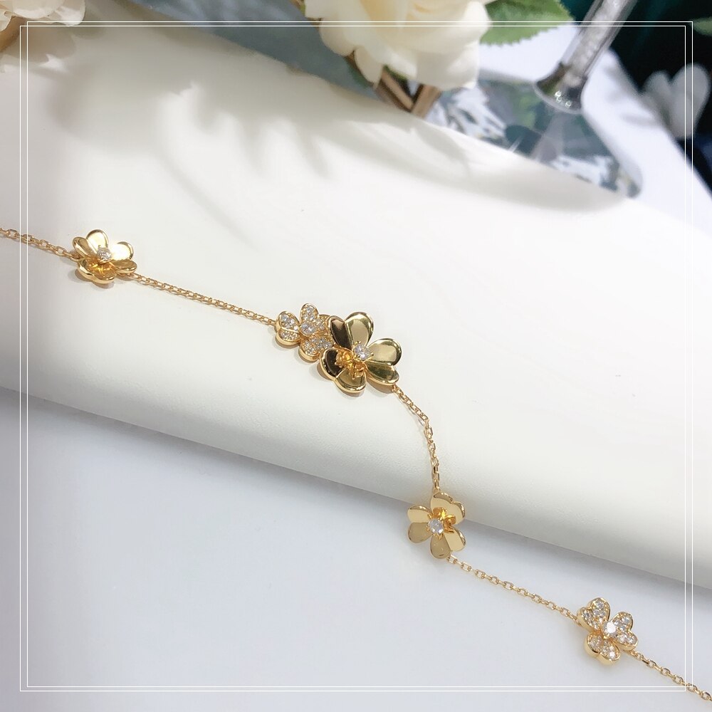 S925 argent sterling plaqué 18 carats or trois fleurs dames bracelet de la fleur d'or