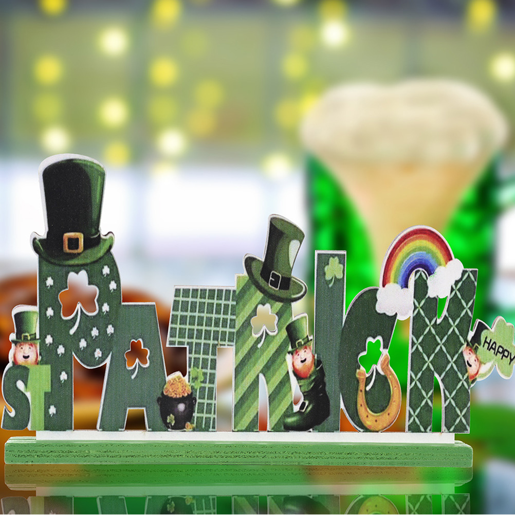 1pc St. Patrick's Day Theme Art Craft Wooden Letter Ornaments for Home Decor