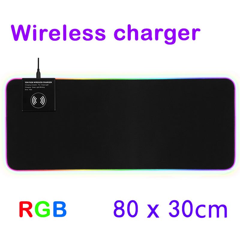 Rgb Gaming Muismat Grote Muismat Led Backlight Computer Mousepad Draadloze Oplader Grote Muis Tapijt Voor Toetsenbord Bureau Mat: charger 80x30cm