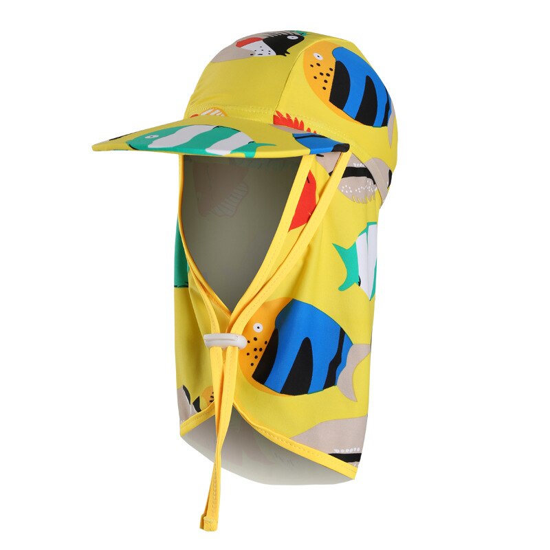 kids swimming caps outdoor sun sand UV rays block big brim sunhat ear neck cover print swim cap kids bathing cap for boys girls