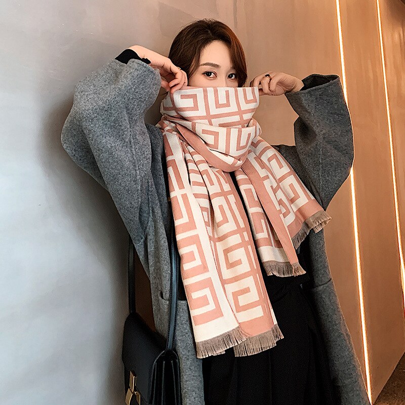 Efterår og vinter 2020 nye koreanske fortykket termisk lang sjal efterligning kashmir dobbelt formål kvinders tørklæde kvast tæppe tørklæde: Vandmelon rød