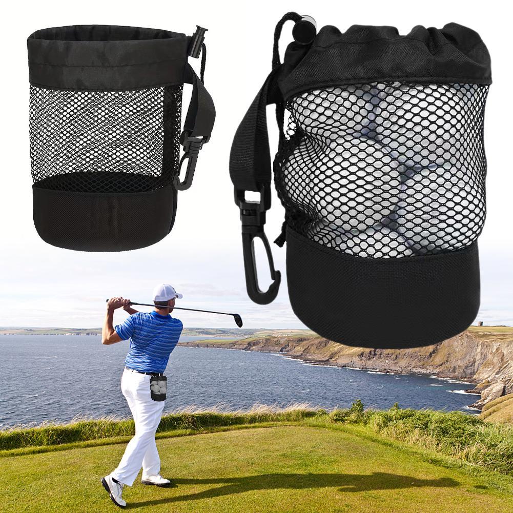 Mesh Golfbal Tassen Houder Opberg, Golf Accessoires Tennis Trekkoord Zakje Nylon Mesh Tas Zwarte Draagtas Golf Opbergtas