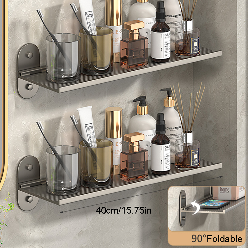 Badkamerplank Opvouwbare plank Toiletorganisator Wandgemonteerde plankopslag Drijvende planken Opslaghouders Doucherek Dienbladen Kit: Light Grey