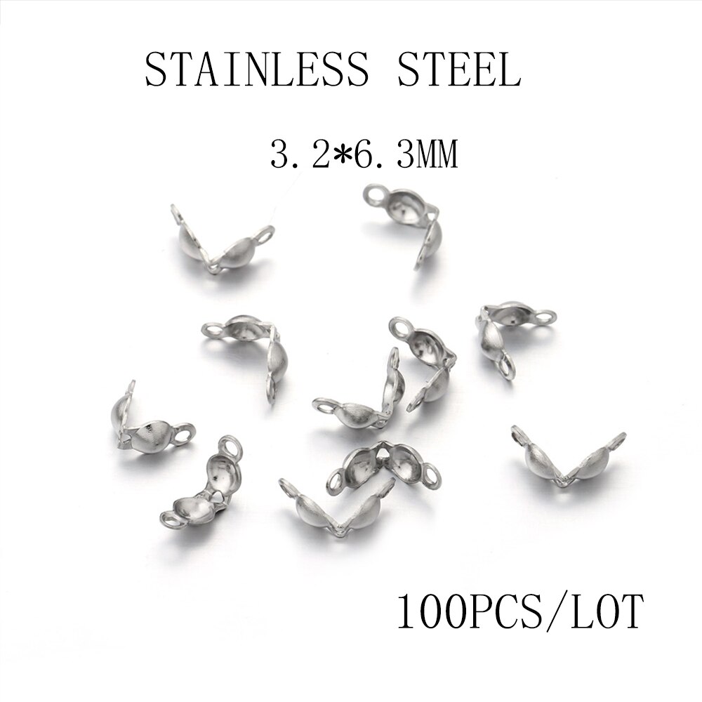 Connecteurs de chaîne à billes 4x7mm, fermoirs, pointe de perle, coquille de palourde pour bricolage, collier, Bracelets, accessoires de fabrication de bijoux, 100 – 1200 pièces/lot: Stainless steel  2