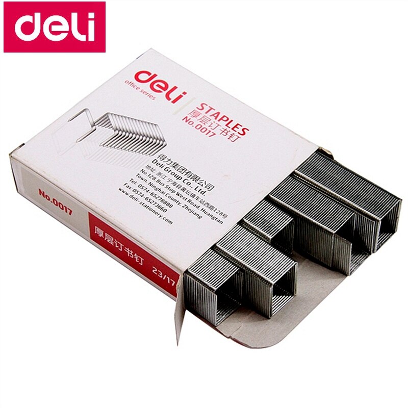5000 unids/lote Deli 0017 grapas pesadas 23/17 grapas 13x16mm grapas ancho 13mm Altura 16mm capacidad 120 páginas 70g papeles
