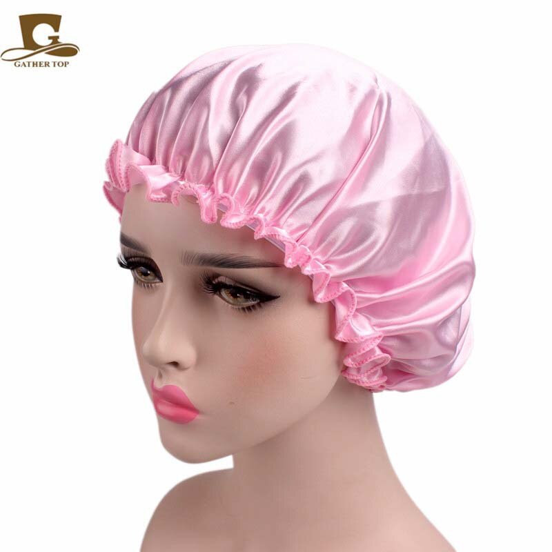 Gorro de noche de seda de mora para el cabello, gorro de ducha de seda pura para dormir, toalla para el cabello, accesorios para el baño: pink