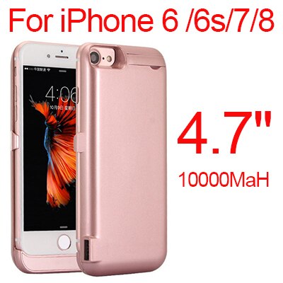 10000mAh Power Case For iPhone 6 6s 7 8 plus Phone Battery Charger Case For iPhone 6 6s 7 8 Plus Power Bank Charging Case: 4.7inch Rosy