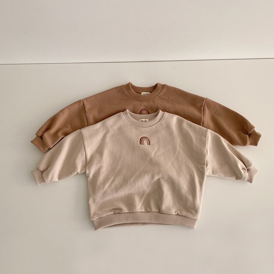 Baby Jungen Mädchen Langarm Sweatshirt Langarm Herbst Winter Kleidung Enfant Nette T-Shirt freundlicher Regenbogen Stickerei Spitzen