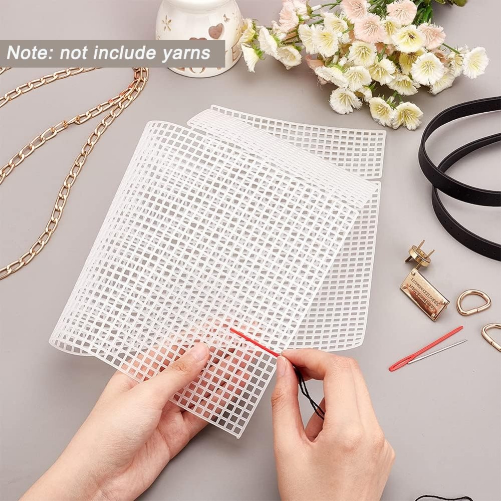 Kit de bolsas de ganchillo para tejer DIY, Kit de fabricación de bolsas tejidas a mano, hojas de lona de plástico de malla para bordado de punto de cruz