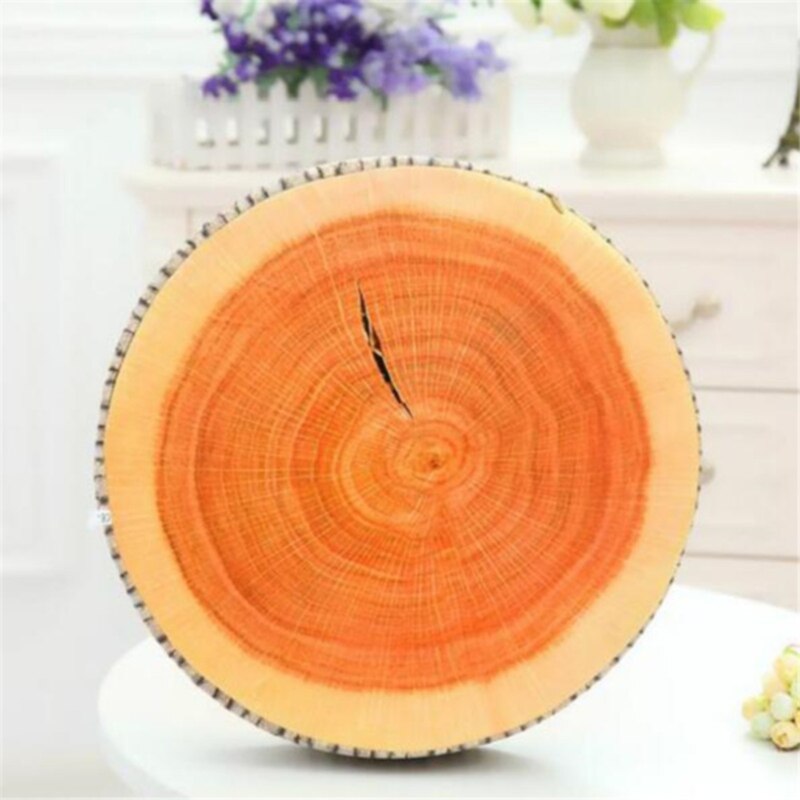 Stump Shaped Decorative Pillows Home Car Decor Cute Round Woods Grain Soft Plush Chair Seat Cushion Pillow: Round