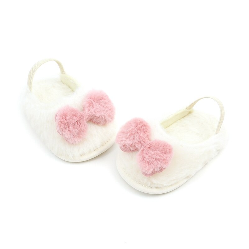 Nueva Sandalia de verano, sandalias suaves con lazo de felpa, deslizador de chica para bebé, zapatos transpirables de piel para bebé, zapatos simples elásticos de princesa para bebé: W / 13-18 meses