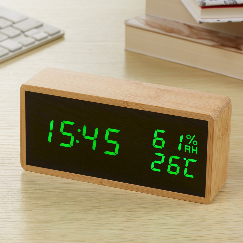 Modern Sound Control LED Alarm Clock Wooden Watch Despertador Temperature Humidity Electronic Desktop Digital Table Clocks