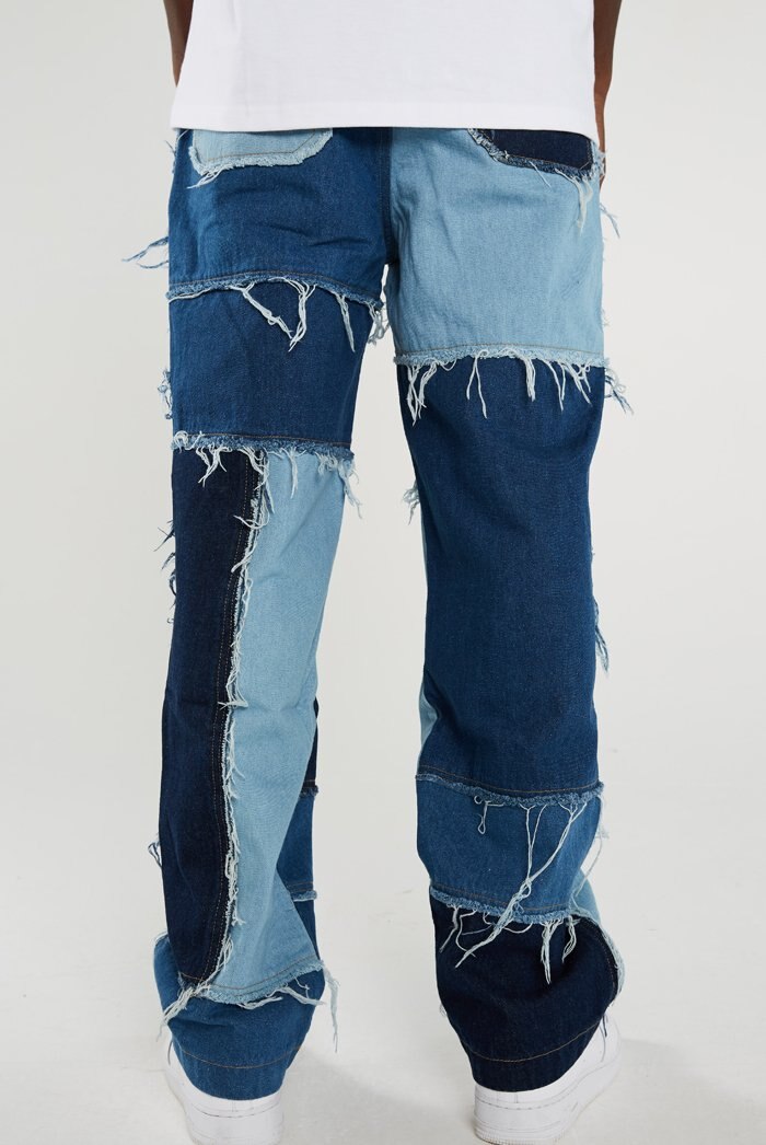 Mærke trendy vilde herre patchwork jeans lige brede ben retro denim bukser stilfulde casual streetwear outfits