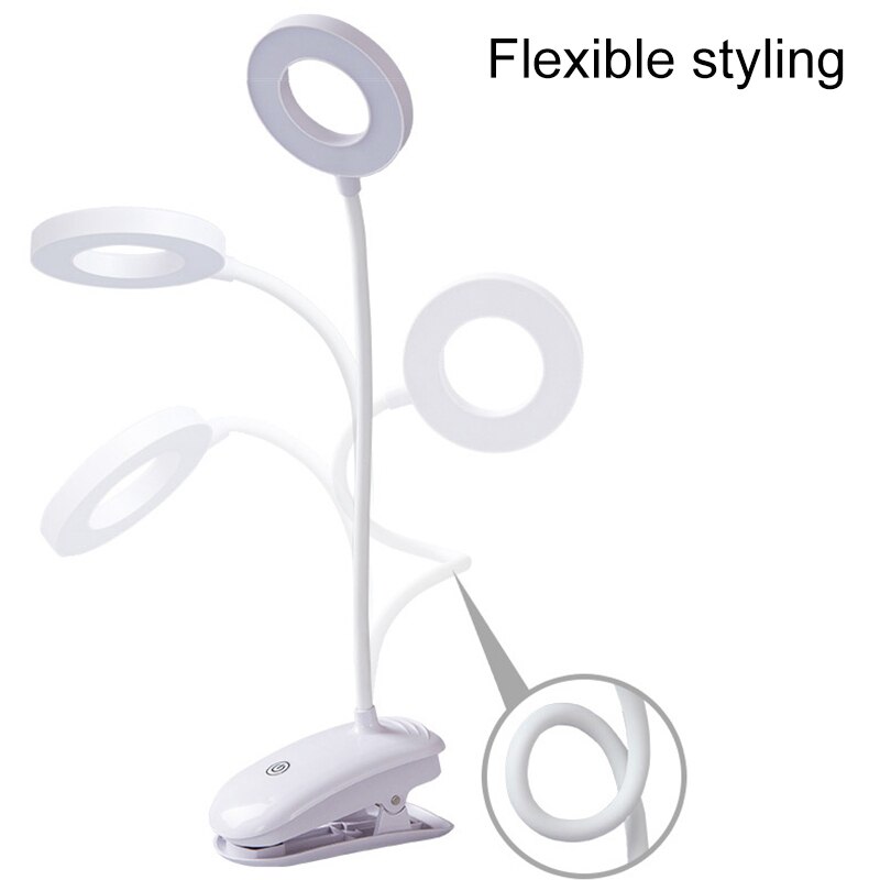 Usb genopladelig led bordlampe fleksibel berøringsdæmpning bordlampe klip på lampe til bogseng og computer 3 farvetilstande zzd 0019