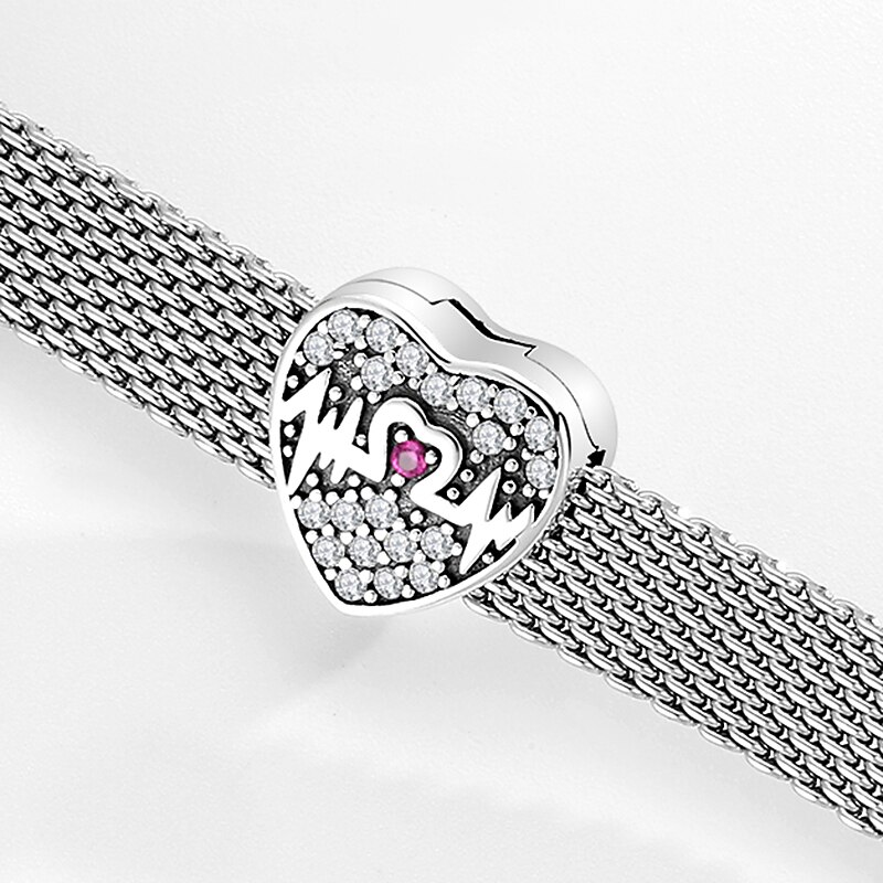 Neue 925 Sterling Silve Zirkon Herz form Perlen Clip für Schmuck Herstellung passend Reflexion Armbänder DIY Valentinstag