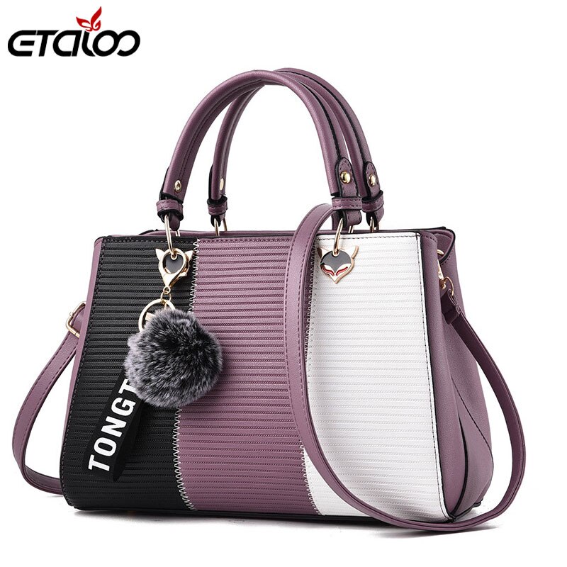 Women's Handbags Leather Bags for Women Casual Tote Ladies Bags Bolsos Fur Women Messenger Bags: Purple