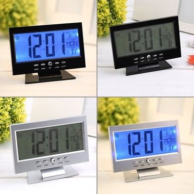 LCD Screen Digital Clocks Thermometer Indoor Humidity Monitor Electronic Display Temperature Voice Control Alarm Clock Calendar