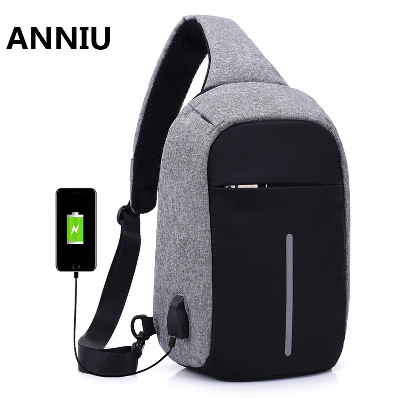 Mannen Messenger Bags Crossbody Slings Schouder Borst Zakken Anti-diefstal Band Terug Packs laday Casual Externe USB Lading Reizen tassen