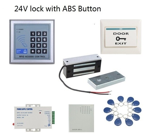 RFID Keypad Door Access Control System Kit Electric Magnetic Electronic Door Lock Key Fobs Full Set: 2