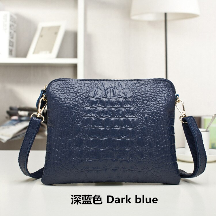 Genuine PU Women Clutch Vintage Crocodile Pattern Shoulder Bags Evening PartyCross-body bag with one shoulde Messenger Bags: Blue