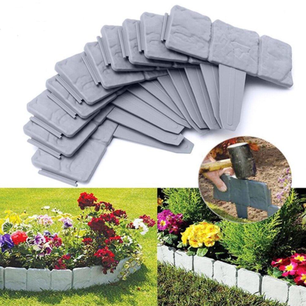 5/10PCS Plastic Landscape Gray Garden Border Edging Plastic Fence Path Lawn Yard Flower Bed Outdoor Grounding Fence