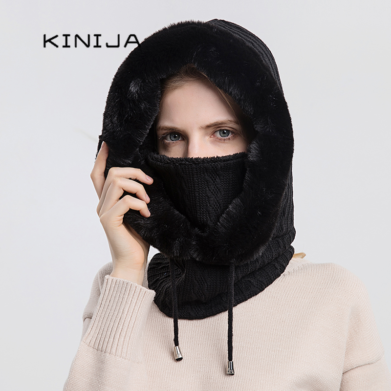 Talviturkis lippis maski setti hupullinen naisille neulottu kashmir kaula lämmin balaclava suksi tuulenpitävä hattu paksu pehmoinen pörröinen pipot huppu