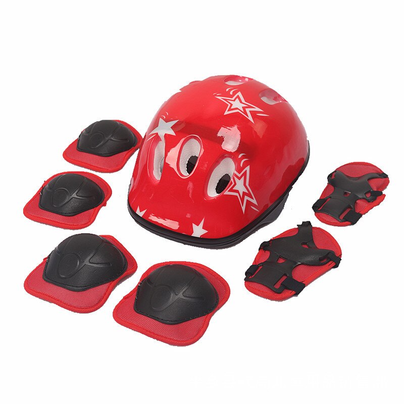 6/7 PCS Children Outdoor Sports Protection Sets Three Colors Skating Protective Gear Set Roller Wrist Guards Elbow Pad Knee Pad: Red 7pcs