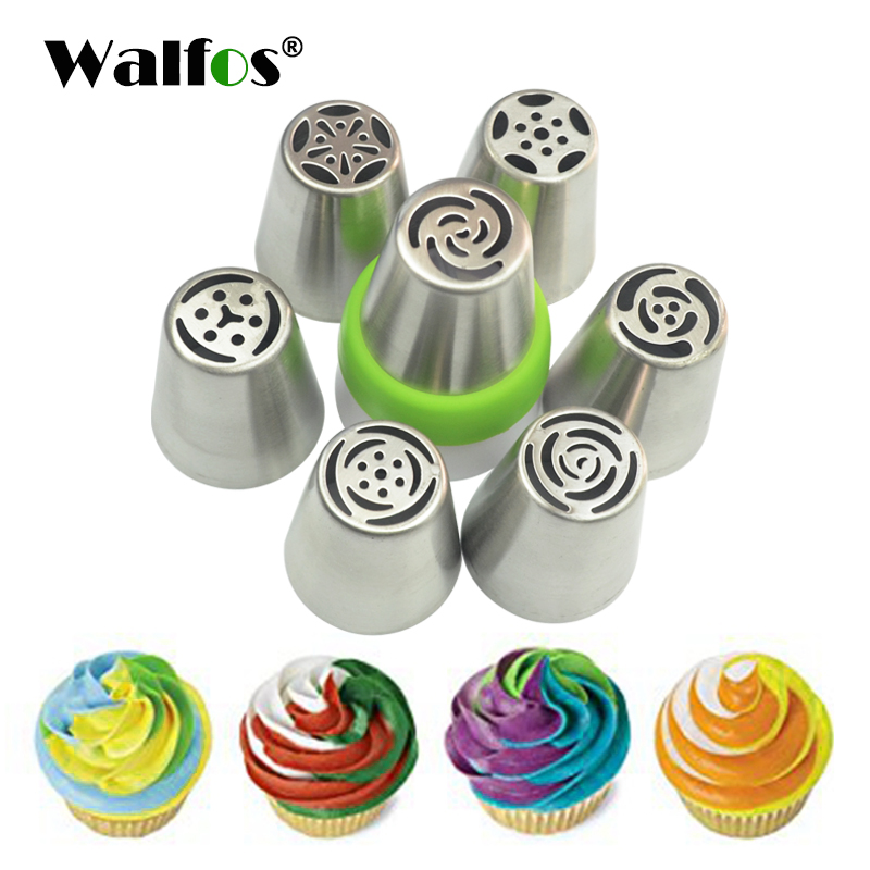 7 STKS Rvs Russische Tulp Icing Piping Nozzle + 1 Adapter Converter Gebak Decorating Tips Cake Cupcake Decorateur Rose