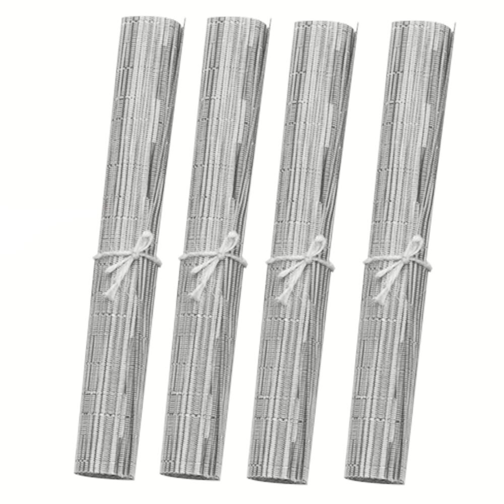 4Pcs/set Simple style Bamboo Plastic Placemats for Dining Table Runner PVC Place Mat in Kitchen Accessories Cup Wine Mat: Silver gray 40x30cm
