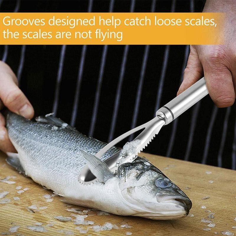 Rostfritt stål kökshandbok fiskfjäll skrapning renare kniv verktyg skaldjur pryl rengöring fisk pryl pincett fisk p  j0 y 1