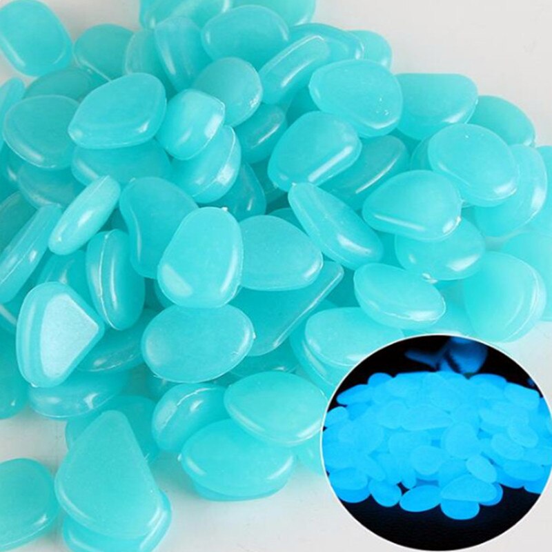 25/50Pcs Pebbles Glowing In The Dark Fluorescent Stone Aquarium Fish Tank Garden Lawn Sidewalk Luminous Stone Home Decoration: 50pcs / Light blue