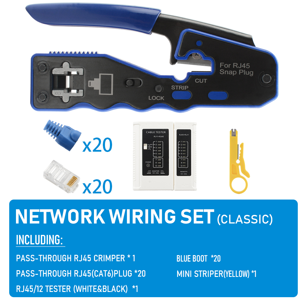 LAN RJ45 crimpare attrezzo passaggio attraverso Crimper spogliarellista taglierina per gatto6 gatto5 8P8C Connettore modulare Ethernet tutto-in-uno Strumento per cavi: nero