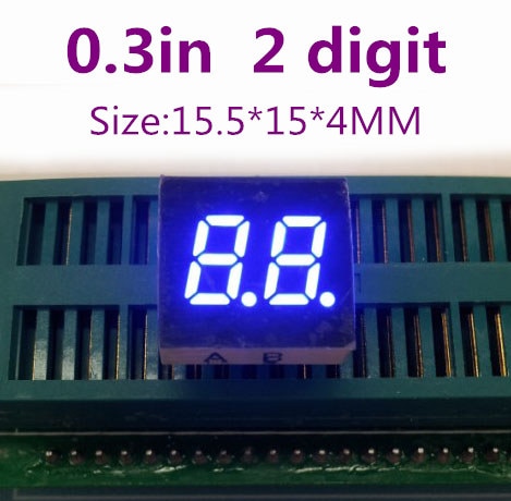 0.3 tommers tosegment digitalt rør blått 0.3 " 0.3i digitalt rør 10 pin felles anodekatode 2 bit 7 segmentet siffer ledet vise