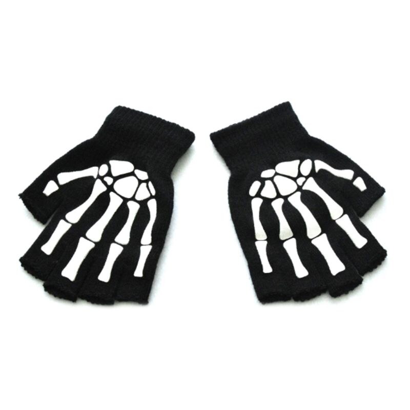 3pcs Skeleton Luminous Gloves for Kids Halloween Cosplay Children Fingerless Mittens Warm In Winter
