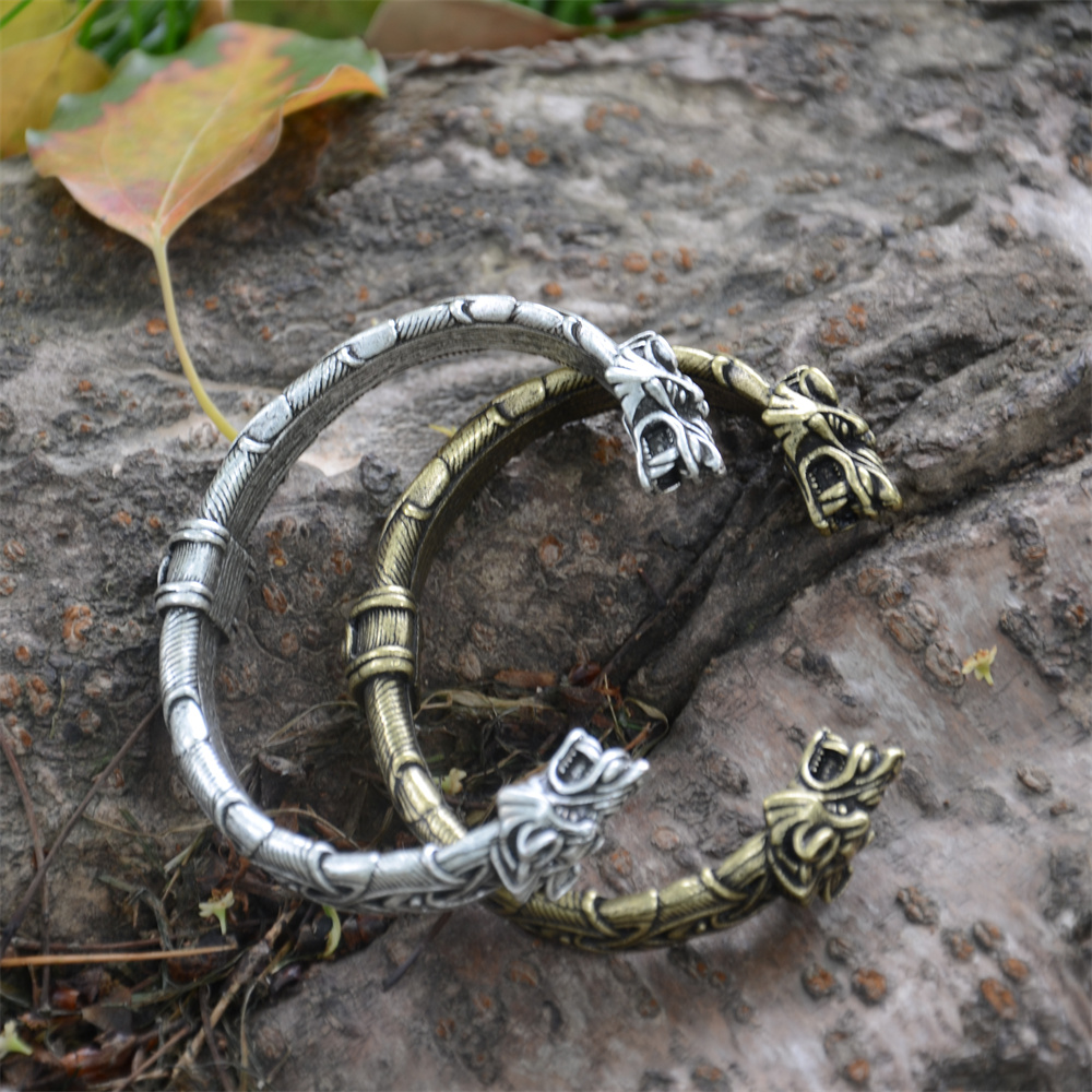 Tête de loup femmes hommes manchette Bracelet Viking Bracelet trinité noeud amulette nordique Vikings accessoires décoration bijoux directe