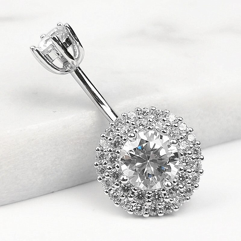 HelloLook anello in argento Sterling 925 con zirconi cubici rotondi anello con ombelico Punk Piercing all&#39;ombelico gioielli per il corpo accessori per la danza del ventre