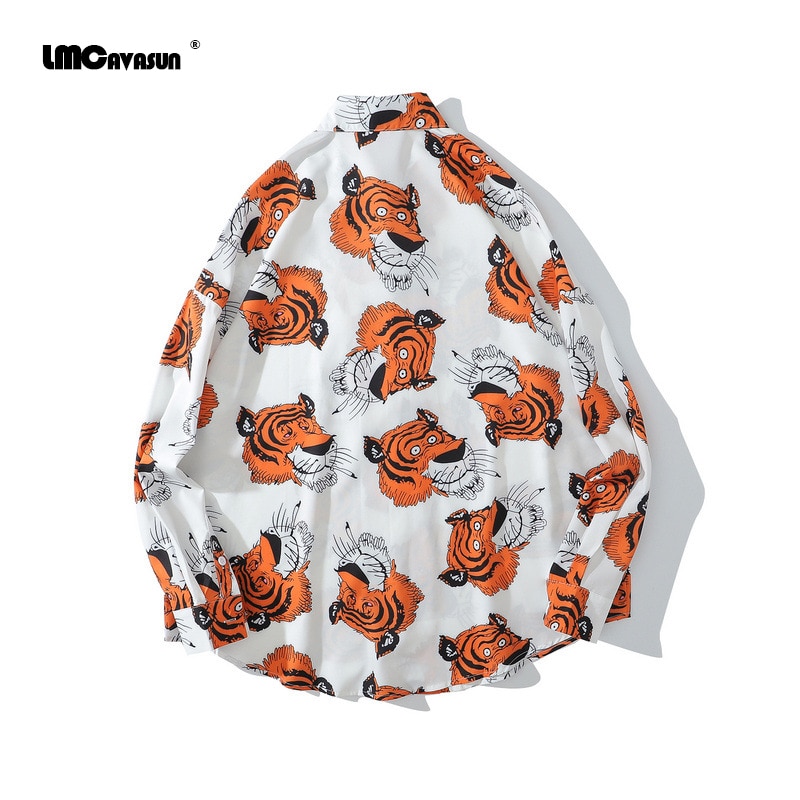 Lmcavasun lente en herfst harajuku stijl tijgerprint shirt met lange mouwen losse plus size hawaiiaanse shirts voor mannen en vrouwen