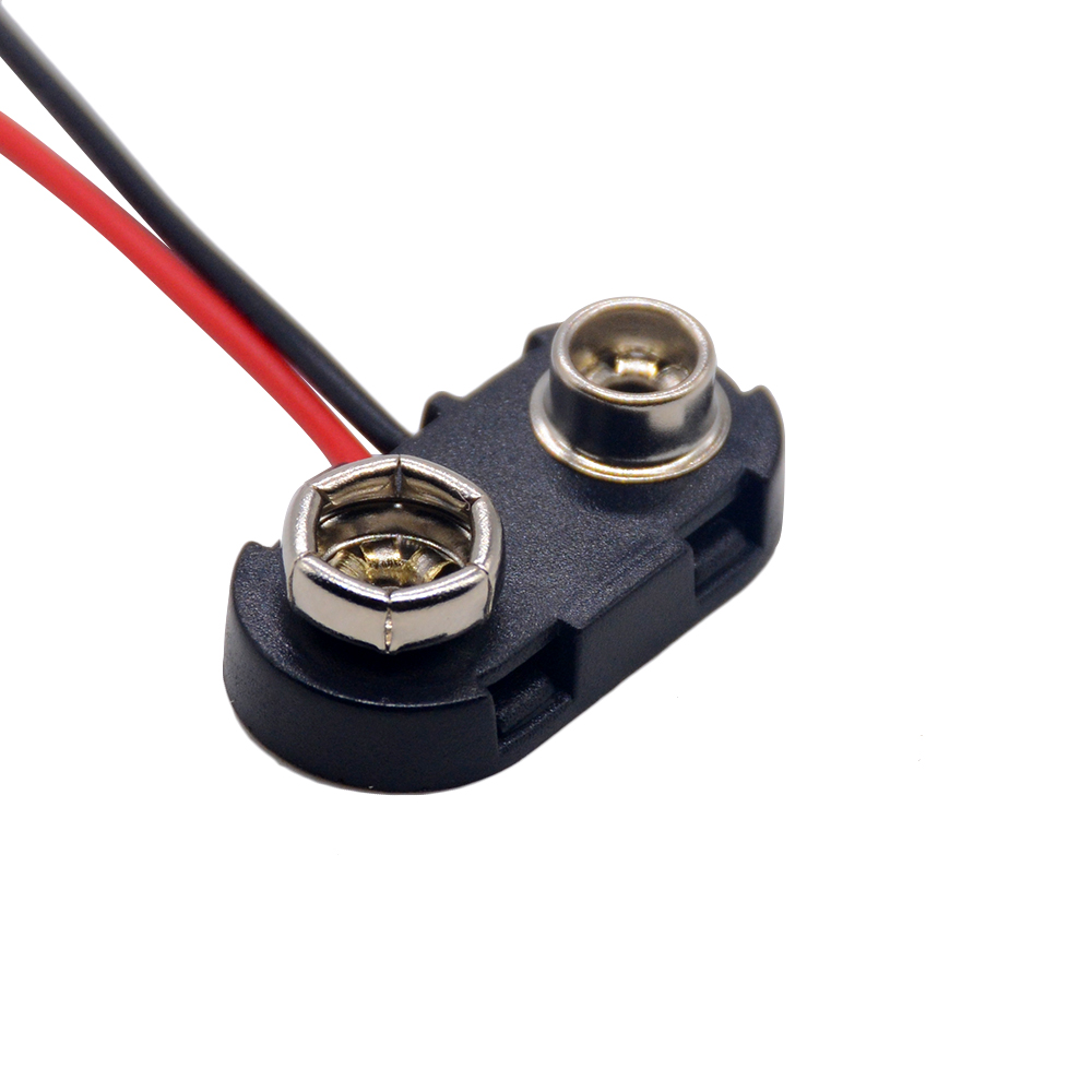T-Type 9V Battery Clip Connector – 10-Pack With 15cm Wire, Plastic Case, Bare Ends For DIY And Replacement Projects