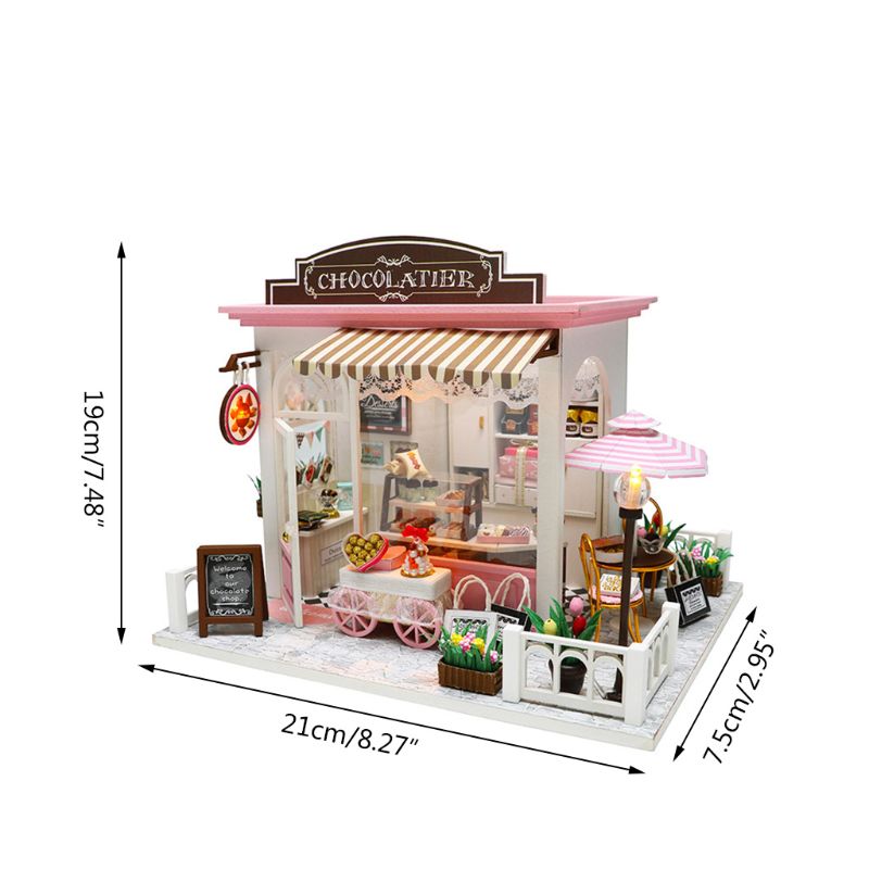 DIY Mini Dollhouse Set Miniature Doll House Kit with Led Lights and Furniture