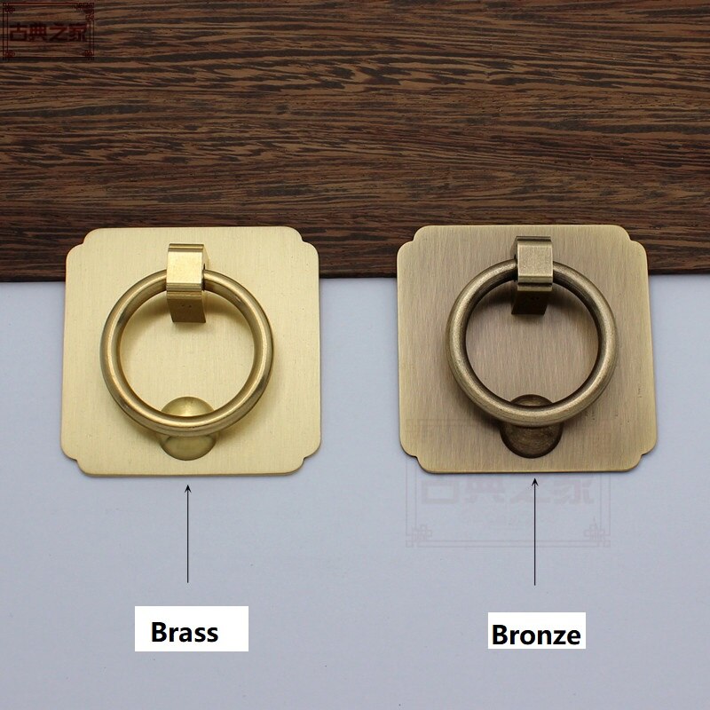Pure copper Chinese style copper ring handle solid wood furniture drawer copper piece pull ring door decoration handle antique p